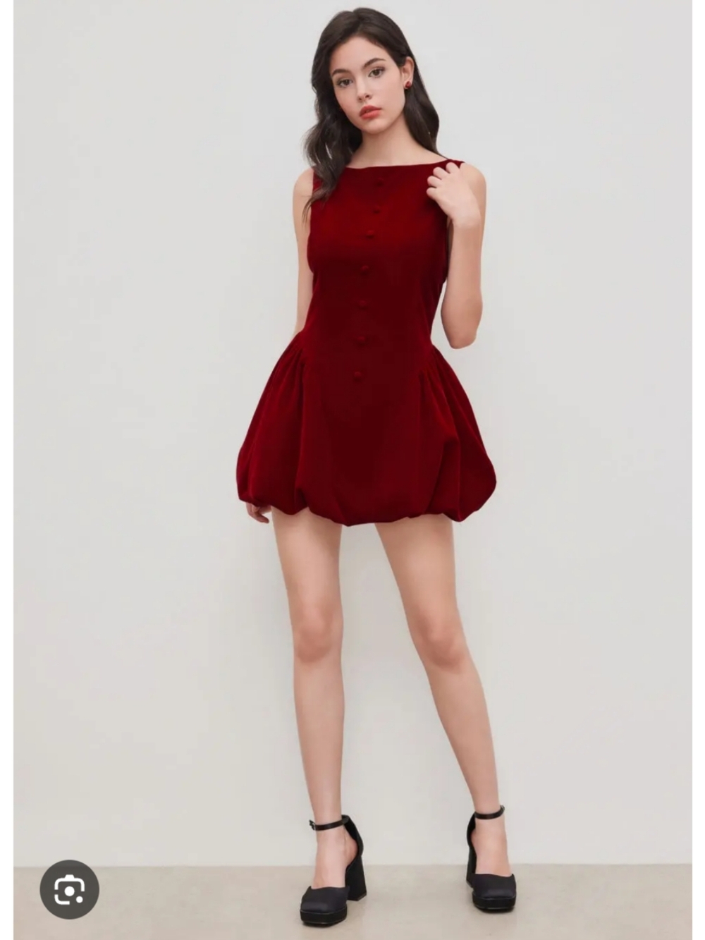 Cider Burgundy Sleeveless Bubble-Hem Mini Dress